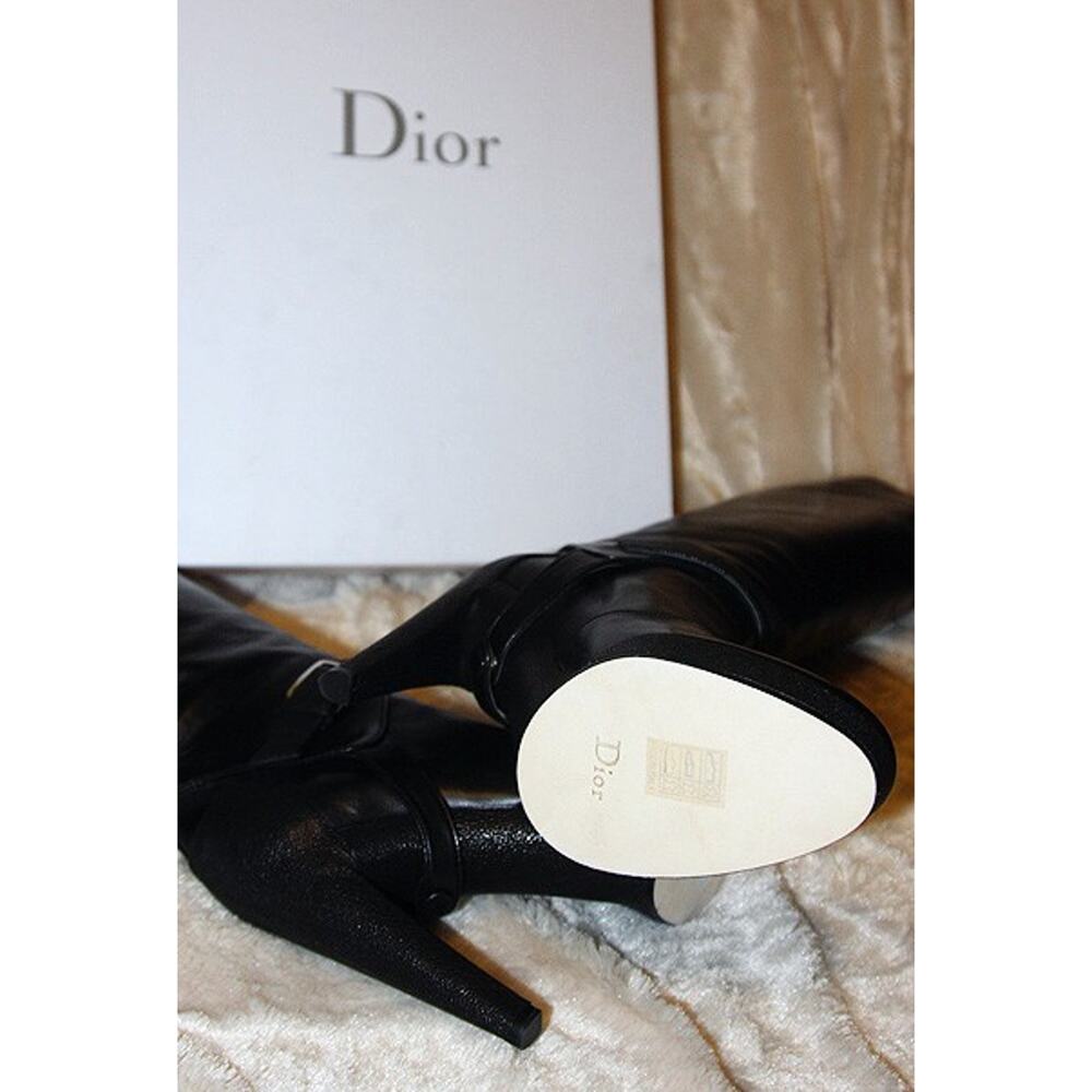 NIB DIOR TSAR BLACK CAVIAR LEATHER BELTED PLATFORM TALL HARNESS BOOTS 40 10 - Picture 6 of 6